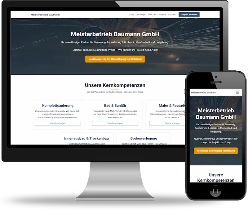 Professionelle SEO-optimierte Website-Demo mit Content-Management und Copywriting erstellt für die Branche Handwerker & Gewerbe – erstellt von webdesign4you.at