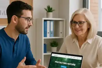 Webdesign-Beratung zwischen Webdesigner und Kunde für Vereine, NPOs oder Charity, der eine professionelle SEO-starke Website erstellen lassen möchte