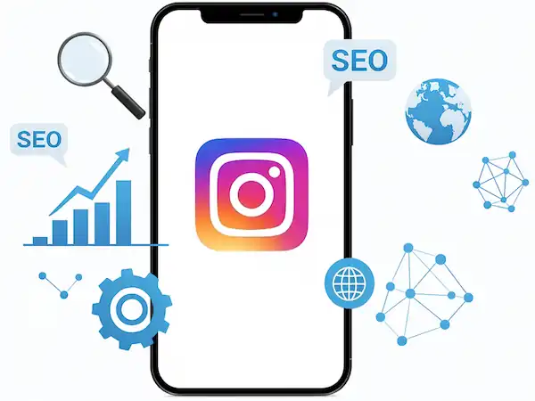 Grafik über den neuen Instagram Algorithmus der SEO in Bio, Captions, gesprochenem Text und Untertitel mit Reichweite belohnt